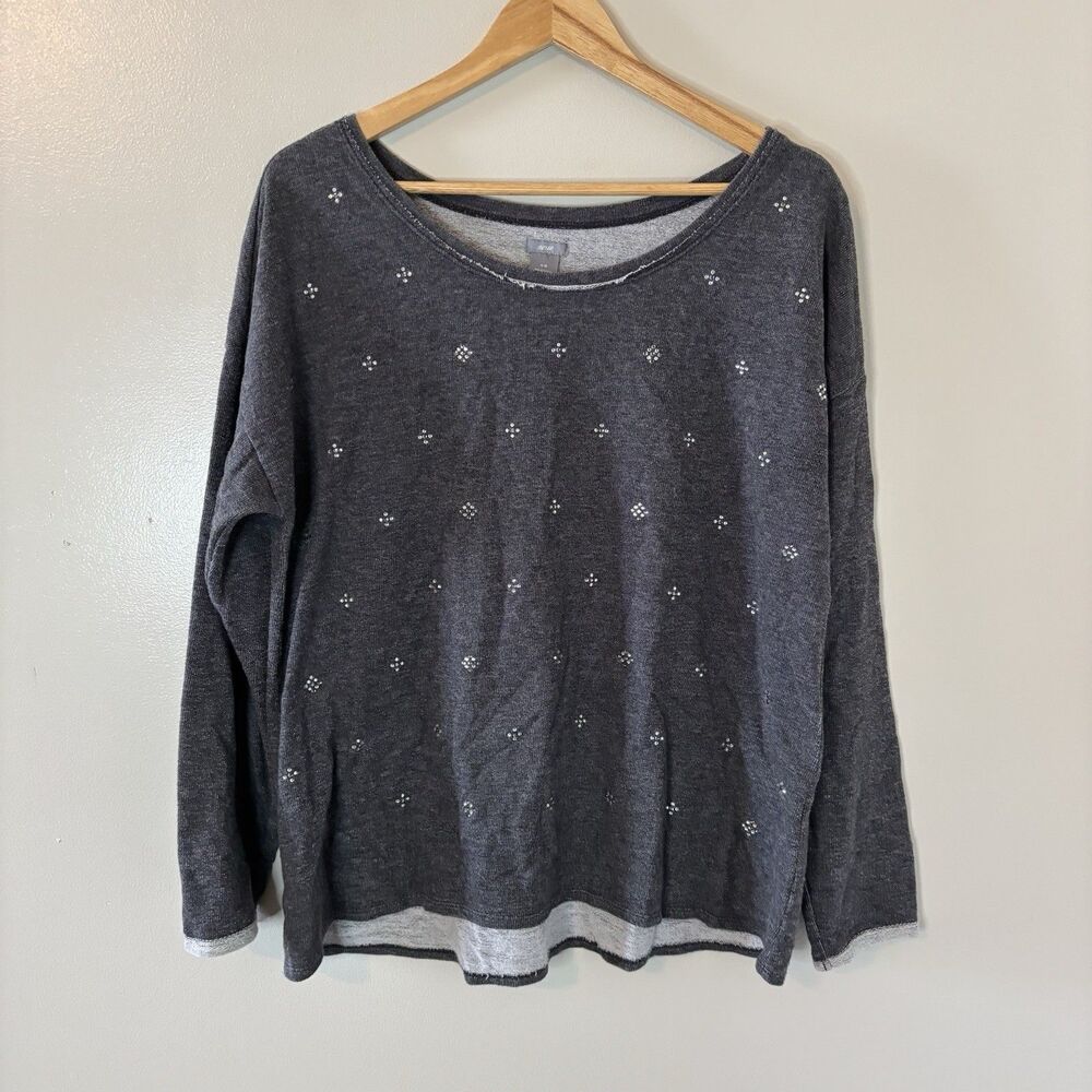 Aerie Womens Gray Long Sleeve Shirt Studded Rhinestones Pullover Sz XL